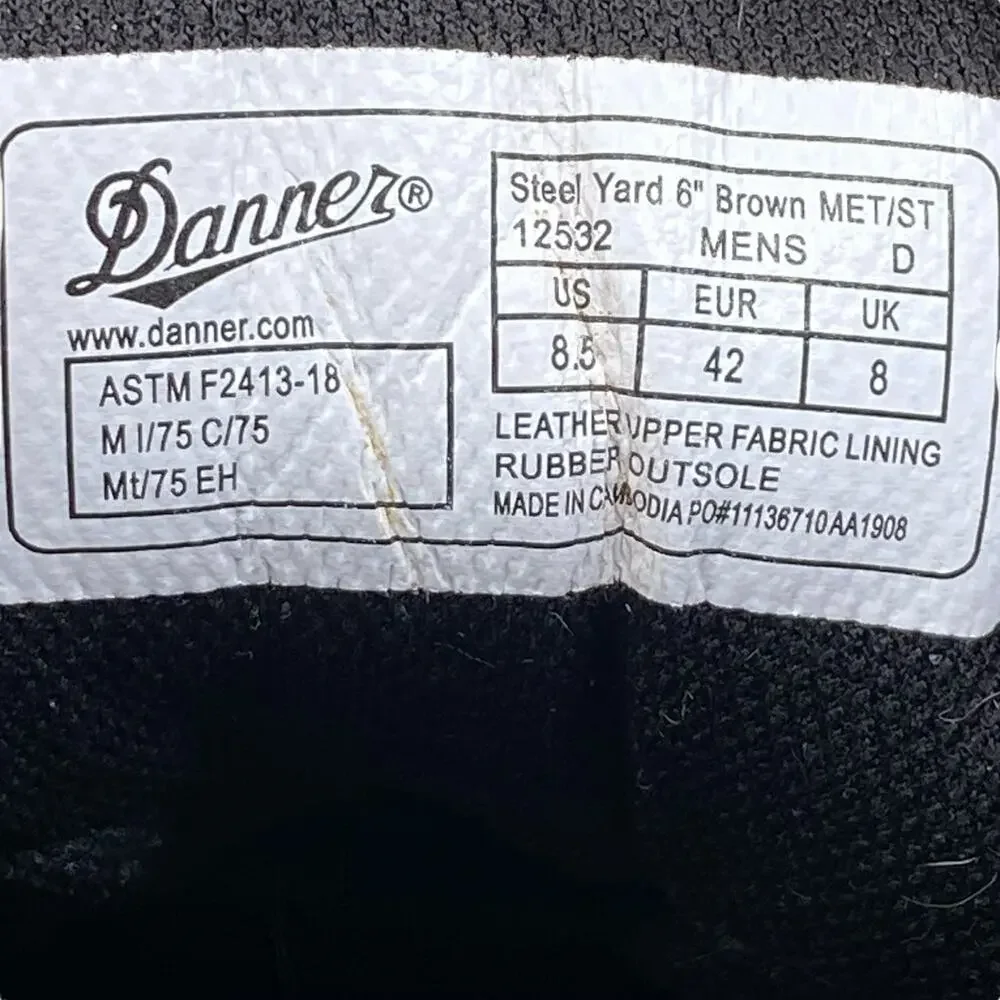 Danner Mens Steel Yard Brown Met Guard Steel Tue Work Boot Size US 8.5